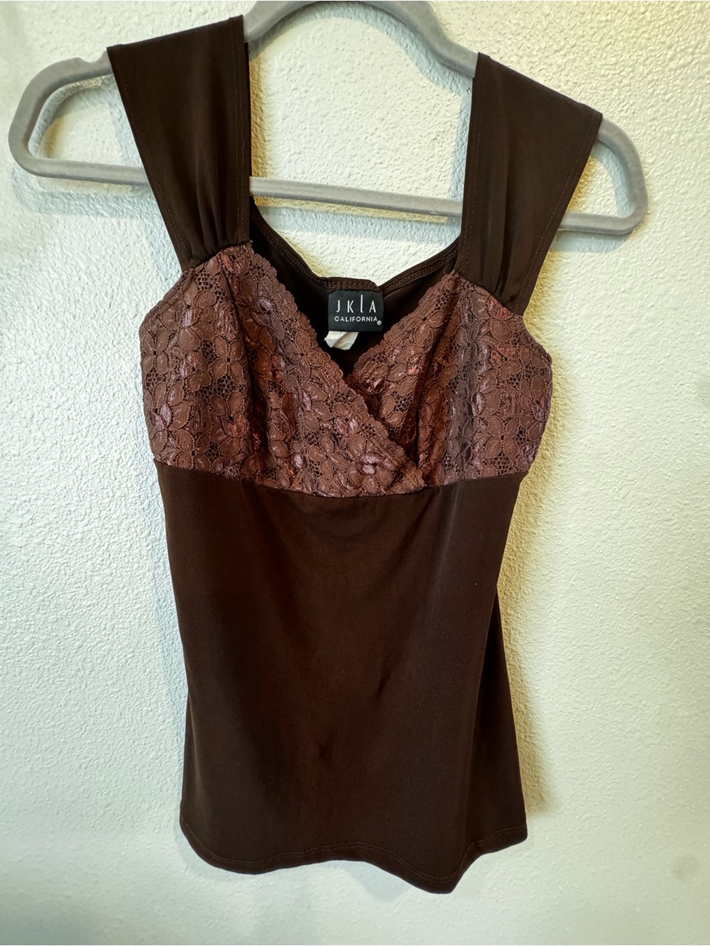 JKLA Y2K Brown Lace-Accent Women's Tank. Size S.